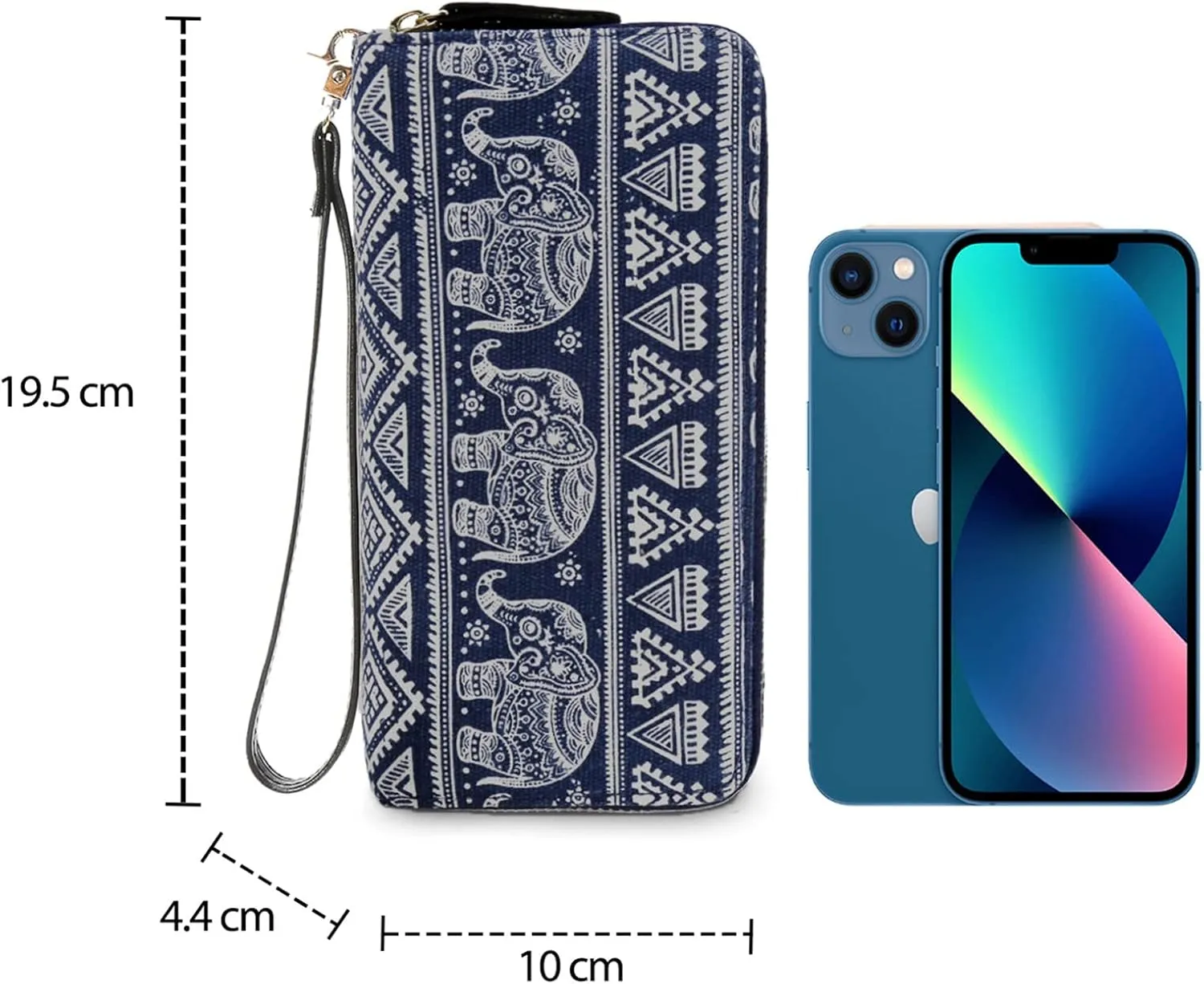 LATH.PIN RFID Blocking Bohemian Purse Wallet Canvas Elephant Pattern Handbag with Coin Pocket and Strap