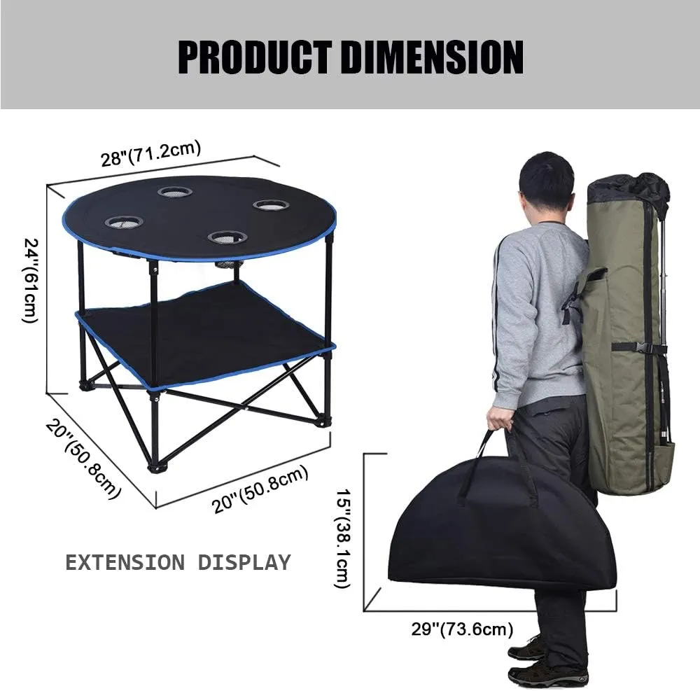 LEADALLWAY Folding Picnic Table Portable Outdoor Camping Table with 4 Cup Holders and Carrying Bags,Collapsible Canvas Travel Table for Outdoor Picnic,Barbecue,Travel,Fishing (Black Blue)