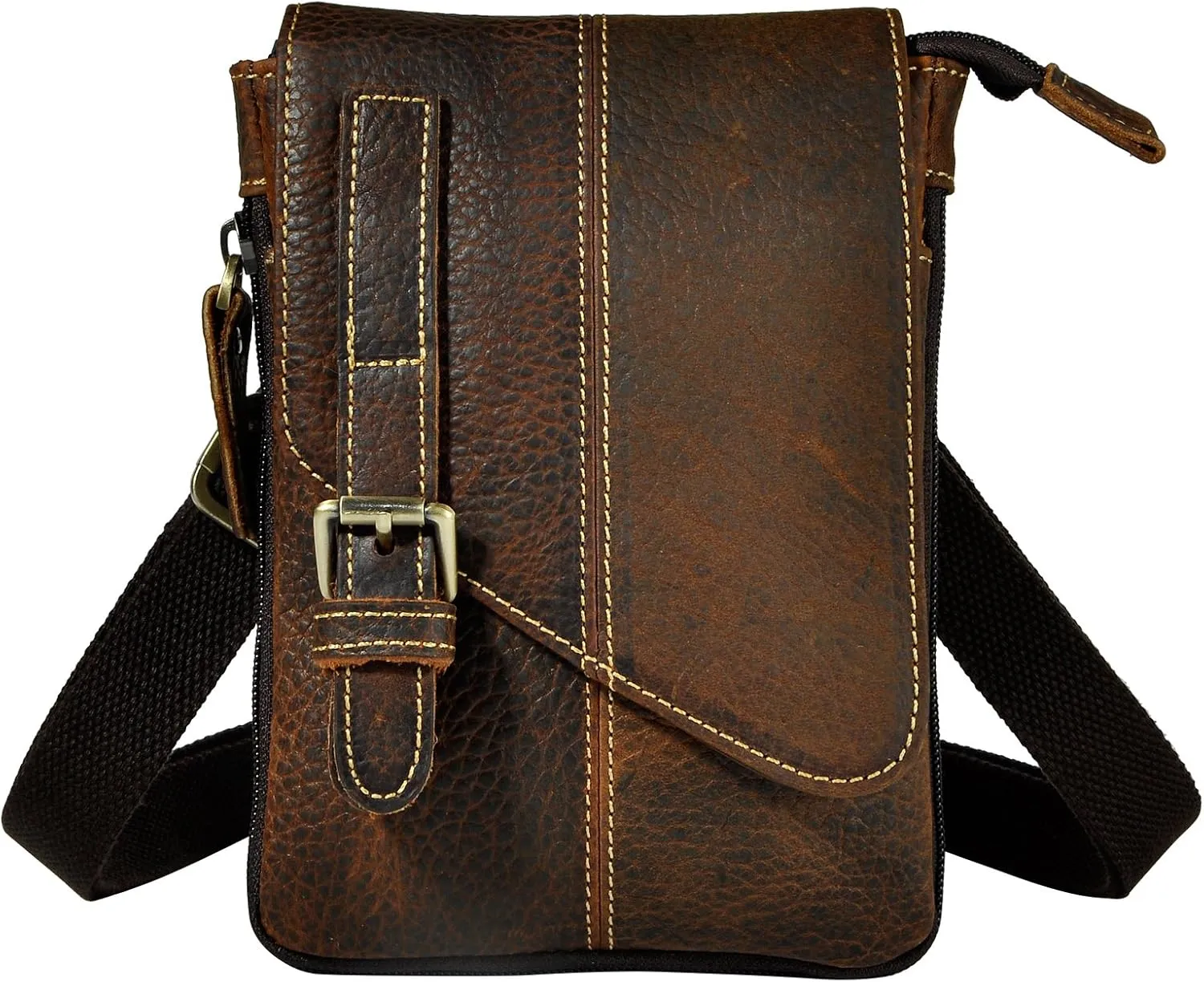 Le'aokuu Mens Genuine Leather Small Messenger Shoulder Satchel Phone Pouch Belt Fanny Waist Bag Pack
