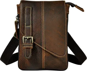 Le'aokuu Mens Genuine Leather Small Messenger Shoulder Satchel Phone Pouch Belt Fanny Waist Bag Pack