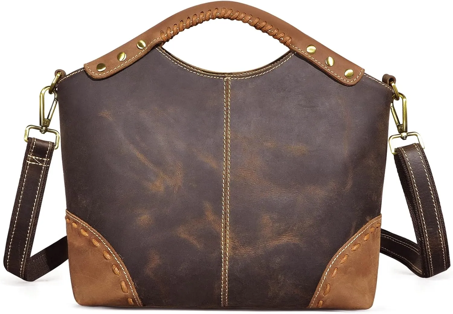 Le'aokuu Womens Genuine Real Leather Vintage Shoulder Handbags Crossbody Messenger Tote Bag Satchel Purse