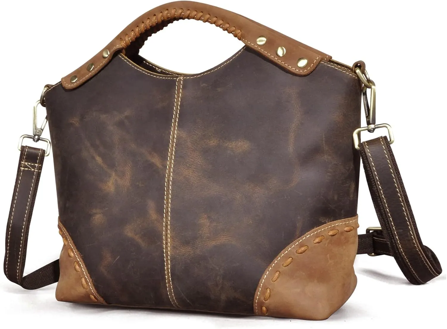 Le'aokuu Womens Genuine Real Leather Vintage Shoulder Handbags Crossbody Messenger Tote Bag Satchel Purse