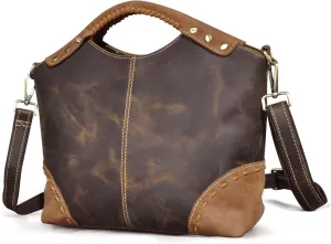 Le'aokuu Womens Genuine Real Leather Vintage Shoulder Handbags Crossbody Messenger Tote Bag Satchel Purse