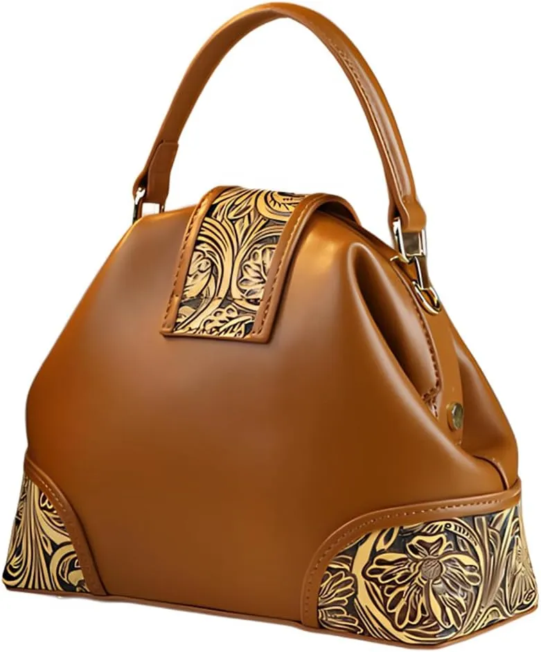 Leather Carving Design Purses For Women Top Handle Satchel Crossbody Handbags Small Dumpling Shoulder Messenger Bags
