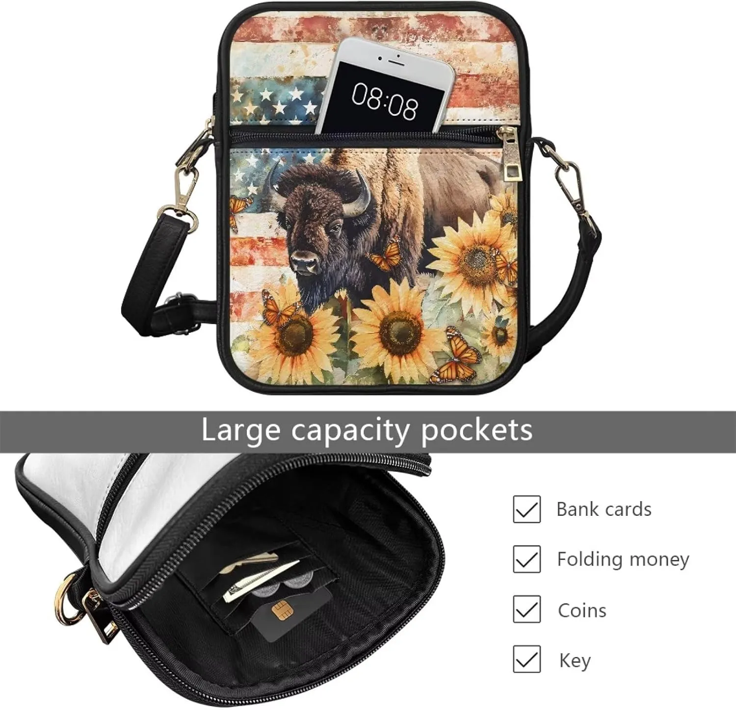 Leather Crossbody Bag for Women Men Small Cell Phone Bag Casual Body Cross Purse with Zipper Closure for Outdoor