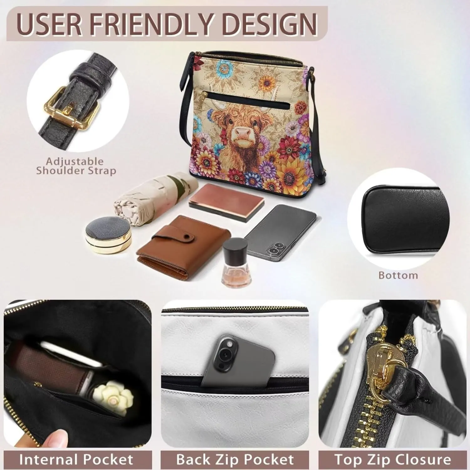 Leather Crossbody Bags for Women Large Sling Hobo Bag Trendy Messenger Bag with Zipper Closure for Dating Shopping