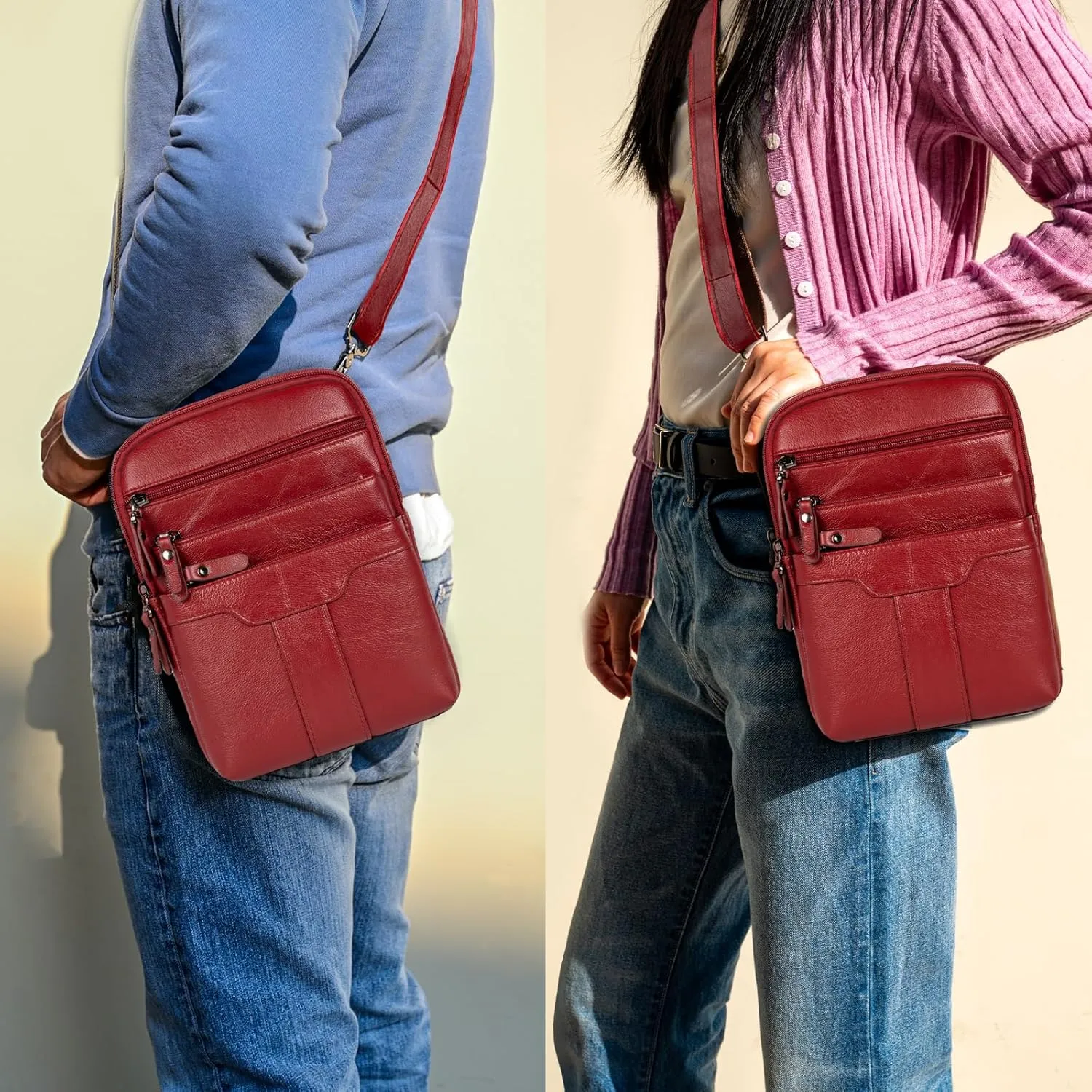 Leather Messenger Bag for Men, Small Leather Sling Shoulder Bag Messenger Pack for Men, Man Purse