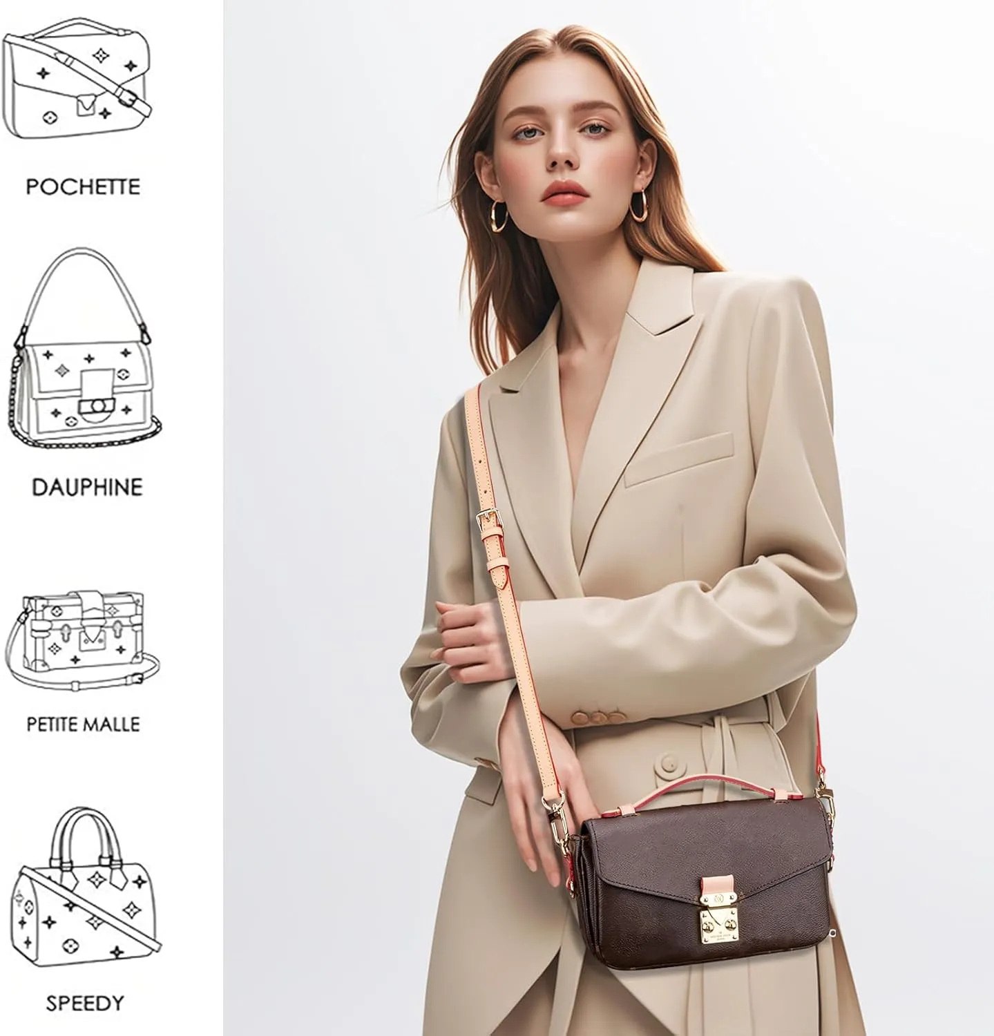 Leather Replacement Bags Strap Crossbody Shoulder Strap for Speedy Women