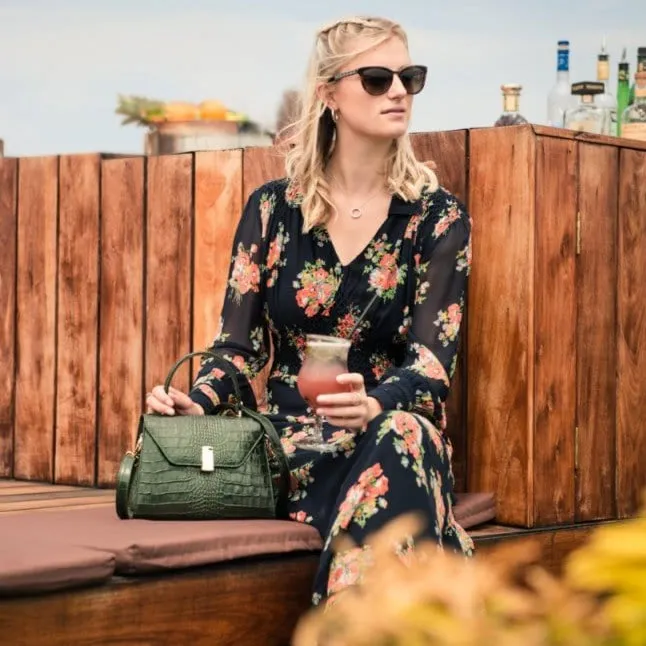 Leather Sabrina Bag - Green Croc-Effect