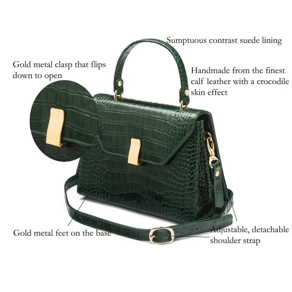 Leather Sabrina Bag - Green Croc-Effect