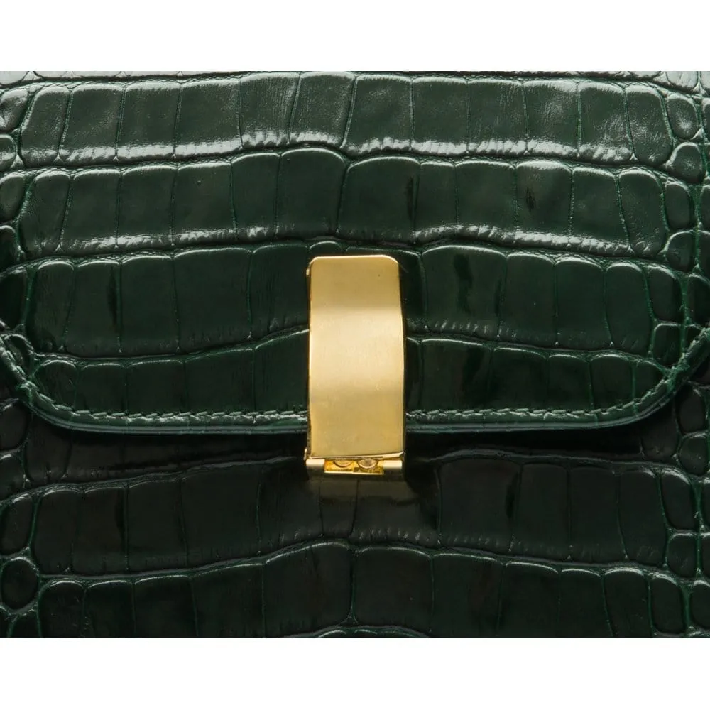 Leather Sabrina Bag - Green Croc-Effect