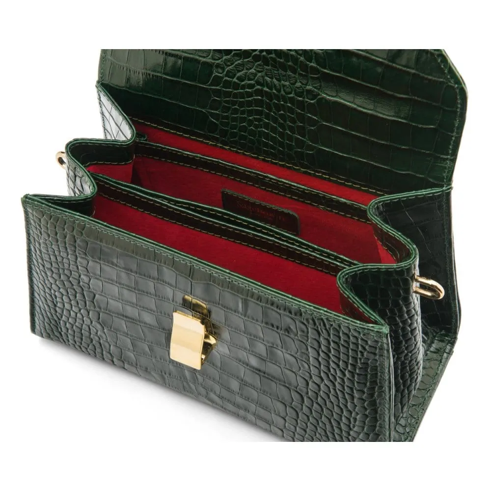 Leather Sabrina Bag - Green Croc-Effect