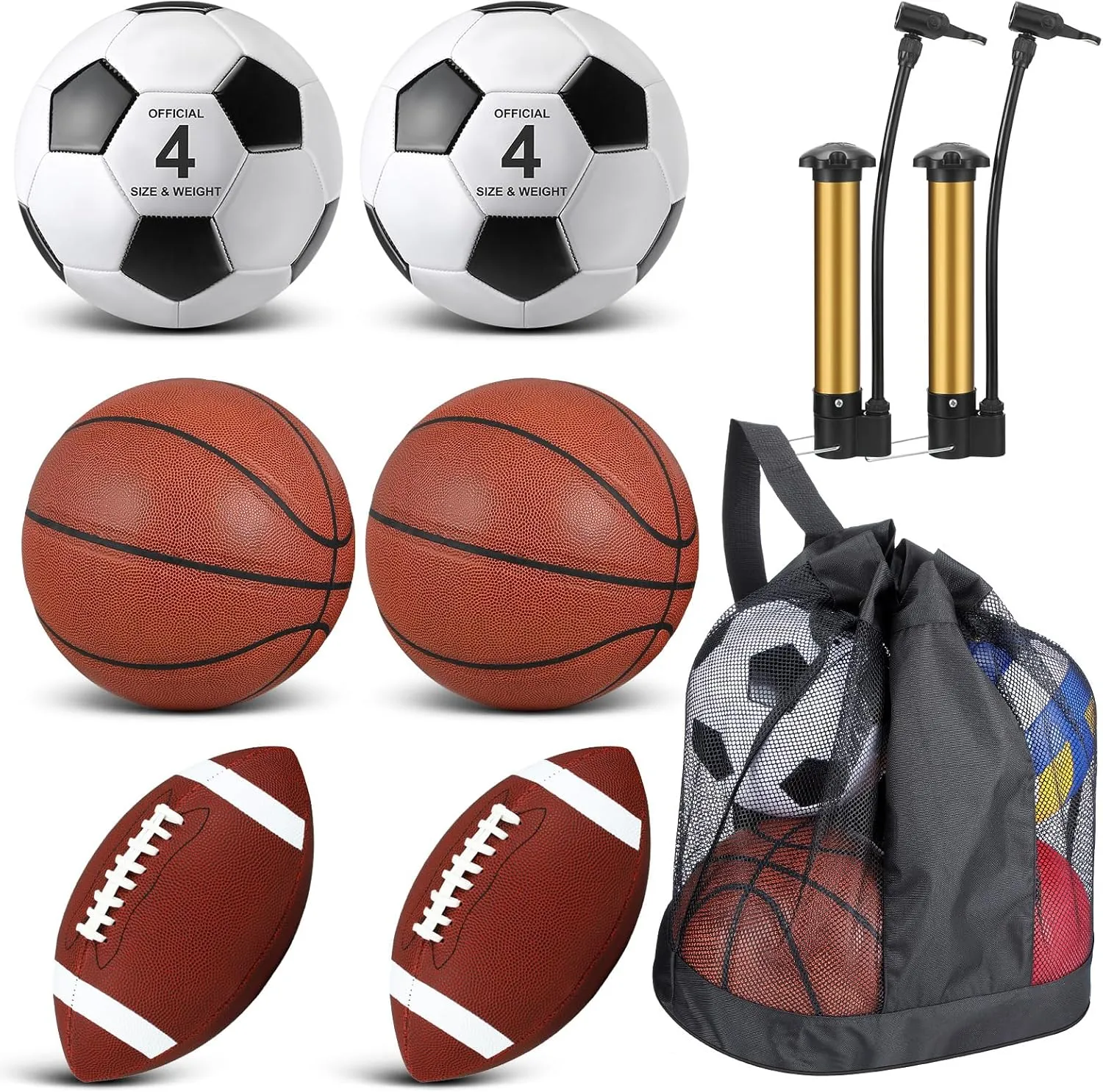 Lenwen 6 Pcs Sport Balls Set for Kids Teens, Include Official Size Basketball Football Soccer Ball with Sport Equipment Bags and Pumps for Training Practice Back to School