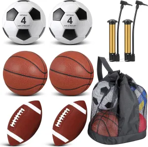 Lenwen 6 Pcs Sport Balls Set for Kids Teens, Include Official Size Basketball Football Soccer Ball with Sport Equipment Bags and Pumps for Training Practice Back to School
