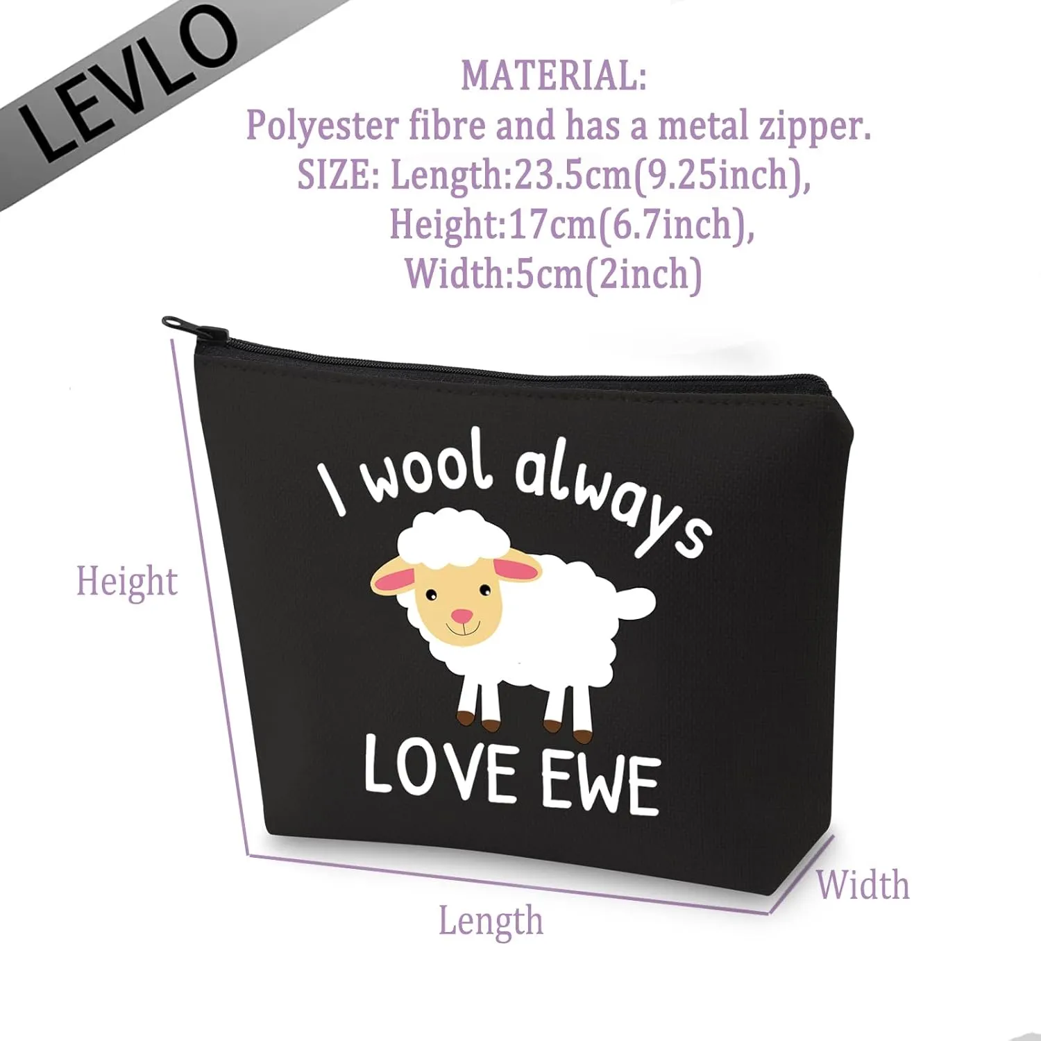 LEVLO Funny Lambs Farm Animals Lovers Gifts I Wool Always Love Ewe Makeup Bags Lamb Sheep Pun Xmas Valentine Travel Case (always love ewe-black)