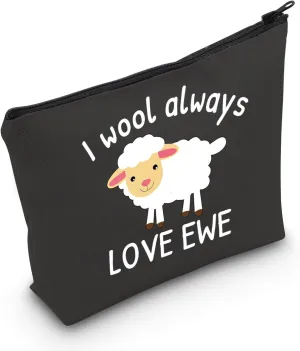 LEVLO Funny Lambs Farm Animals Lovers Gifts I Wool Always Love Ewe Makeup Bags Lamb Sheep Pun Xmas Valentine Travel Case (always love ewe-black)
