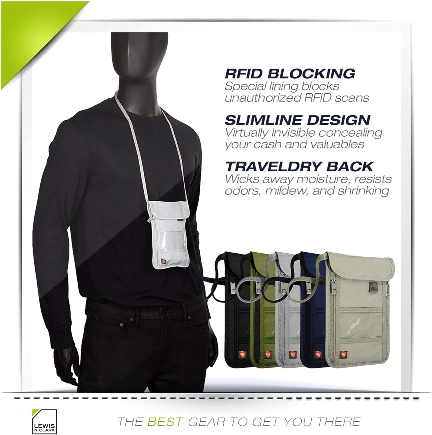 Lewis N. Clark Men's RFID Blocking Stash Wallet, Travel Neck Pouch Passport Holder for Women & Men, Olive, One Size