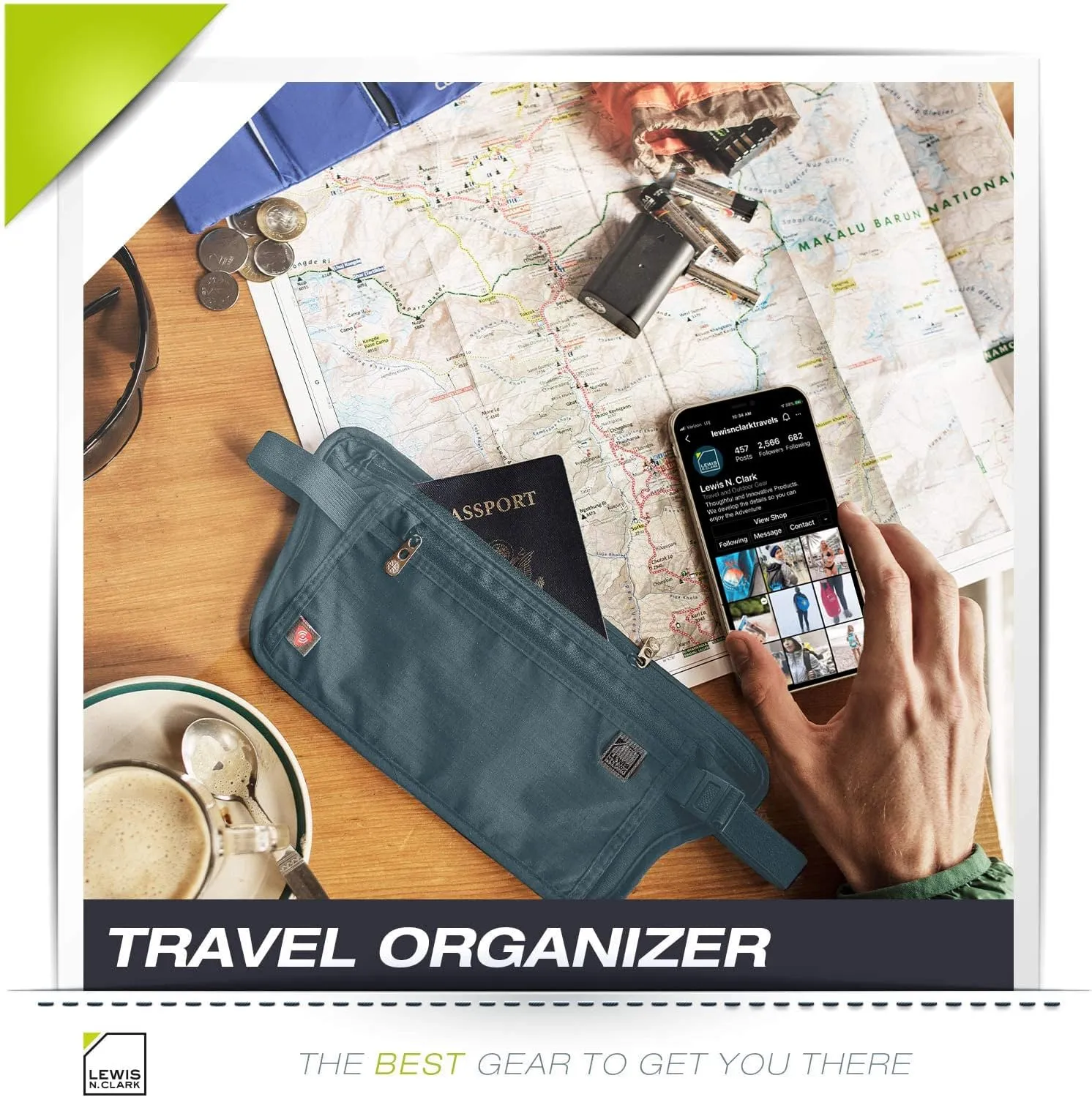 Lewis N. Clark RFID Blocking Money Belt Travel Pouch Waist Stash   Credit Card, Id, Passport Holder for Women & Men