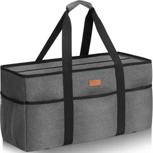 LHZK Stand Up Extra Large Utility Tote Bag with Lid, Utility Tote Bag with Metal Wire Frame and Sides Rinforced