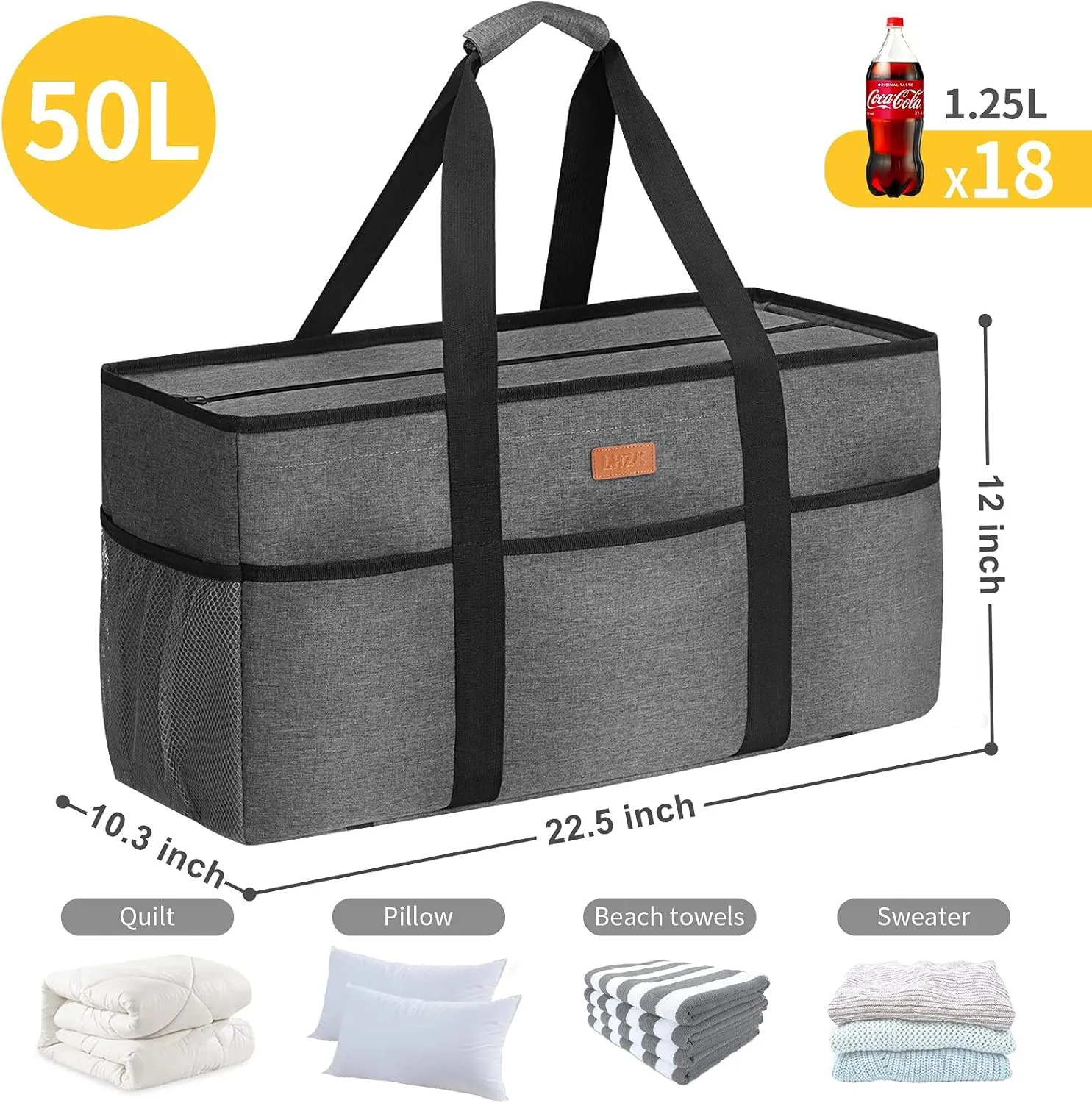 LHZK Stand Up Extra Large Utility Tote Bag with Lid, Utility Tote Bag with Metal Wire Frame and Sides Rinforced