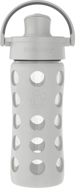 Lifefactory 12-Ounce Glass Water Bottle with Active Flip Cap and Protective Silicone Sleeve, Stone Gray