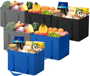 Lifewit Reusable Grocery Bags 6 Packs, Heavy Duty Foldable Shopping Bags with Reinforced Handles, Large Standing Tote Bags Stay Open, Waterproof Carry Box Bag for Kitchen, Car Trunk, Mixed Color