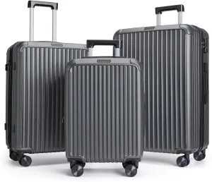 LIGHT FLIGHT Travel Luggage Sets, 3 Piece Set Suitcase with Spinner Wheels, Hardside Lightweight Luggage set with TSA Lock (20" 24" 28"), Glacier Gray