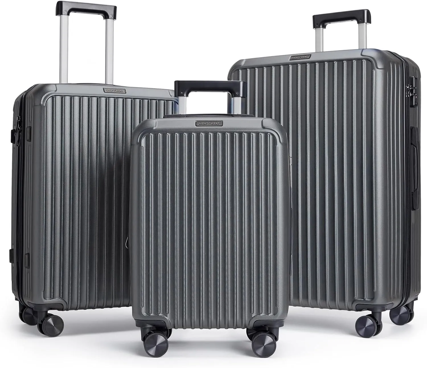 LIGHT FLIGHT Travel Luggage Sets, 3 Piece Set Suitcase with Spinner Wheels, Hardside Lightweight Luggage set with TSA Lock (20" 24" 28"), Glacier Gray