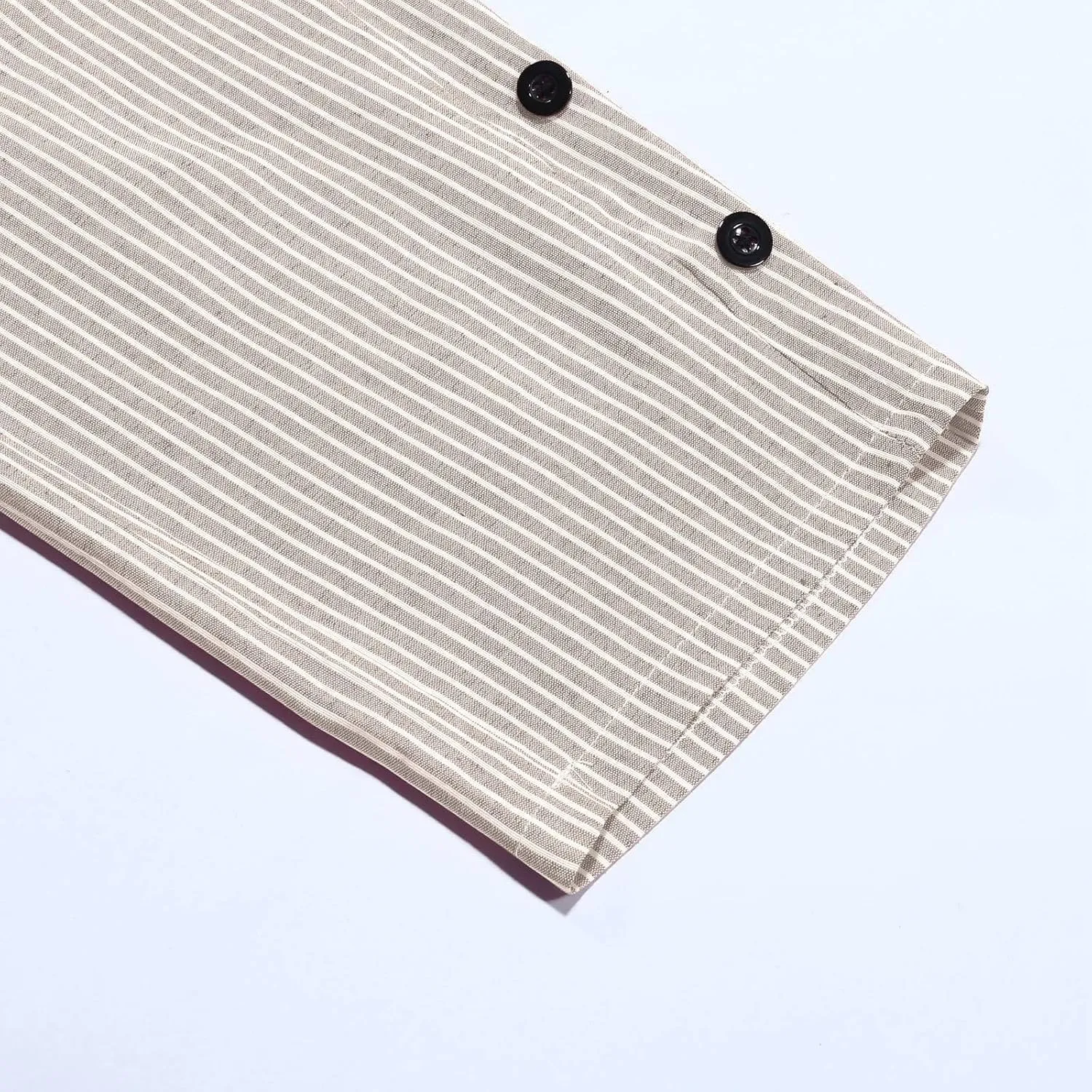 Linen Pants Women Petite Striped Straight Wide Leg Side Button Gauze Casual Drawstring Baggy Elastic Cropped Trouser