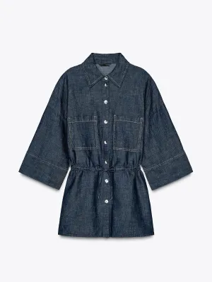 Linen shirt with drawstring waist