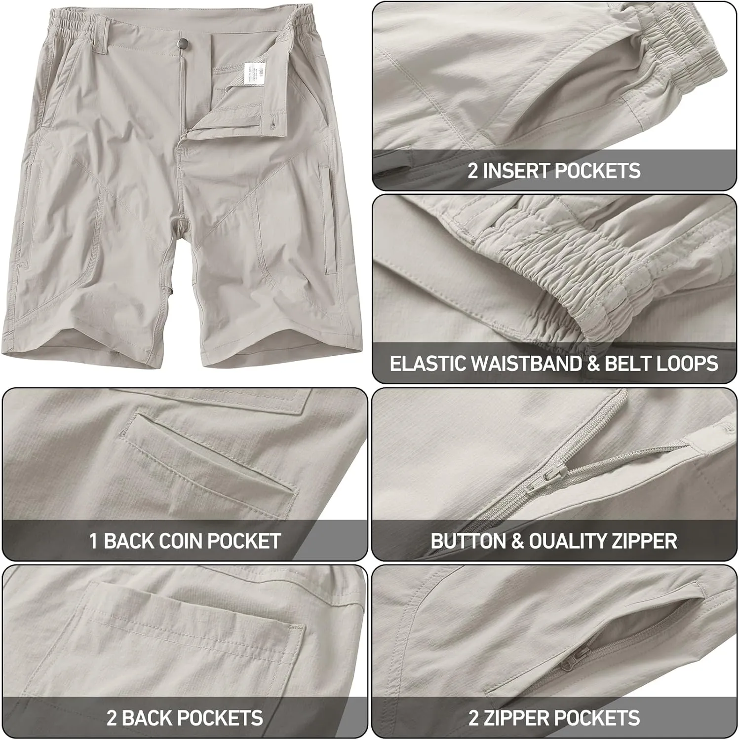 linlon Men's Hiking Cargo Shorts Quick Dry Lightweight Travel Shorts with Pockets for Fishing Camping