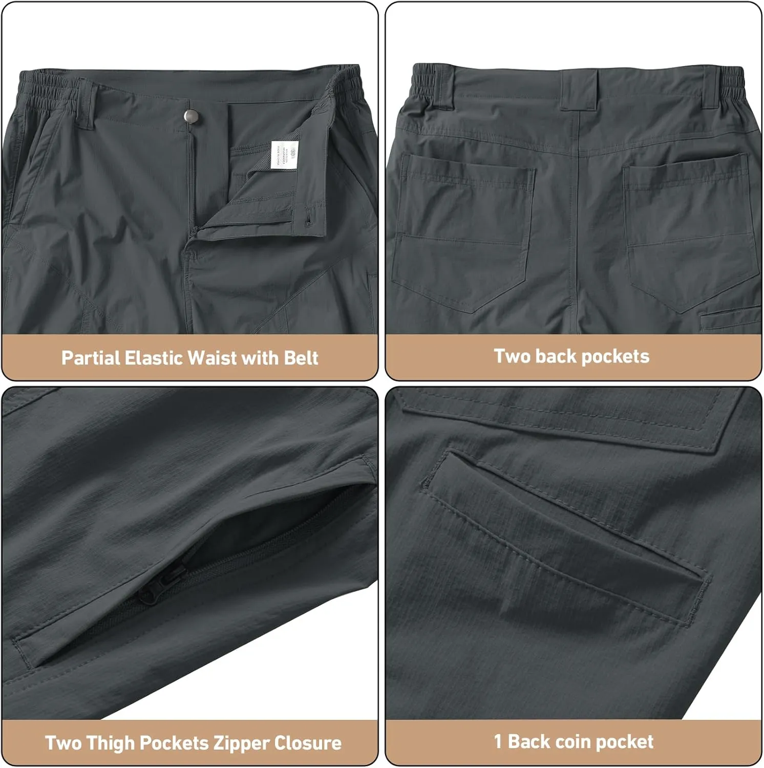 linlon Men's Hiking Cargo Shorts Quick Dry Lightweight Travel Shorts with Pockets for Fishing Camping