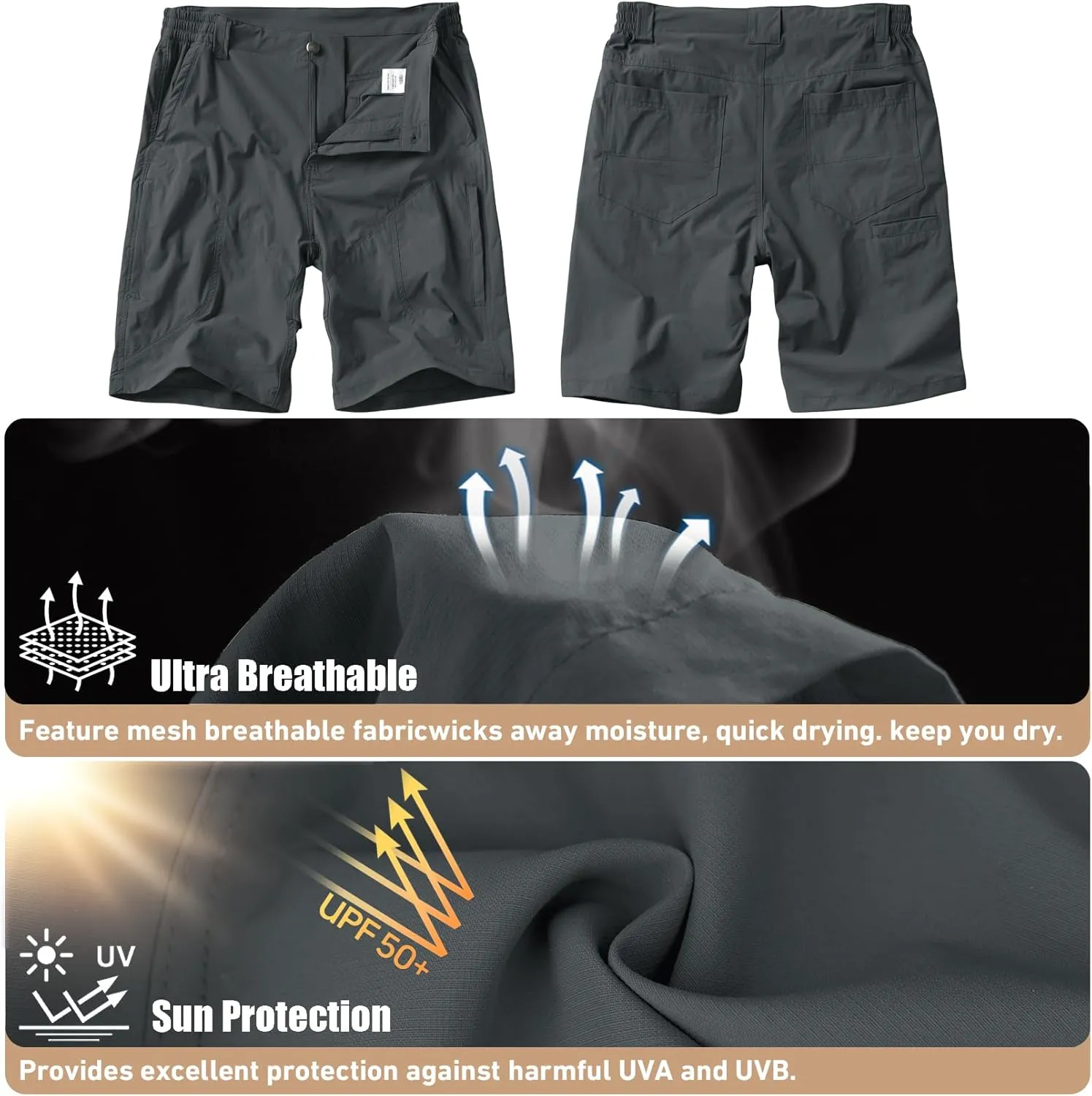 linlon Men's Hiking Cargo Shorts Quick Dry Lightweight Travel Shorts with Pockets for Fishing Camping