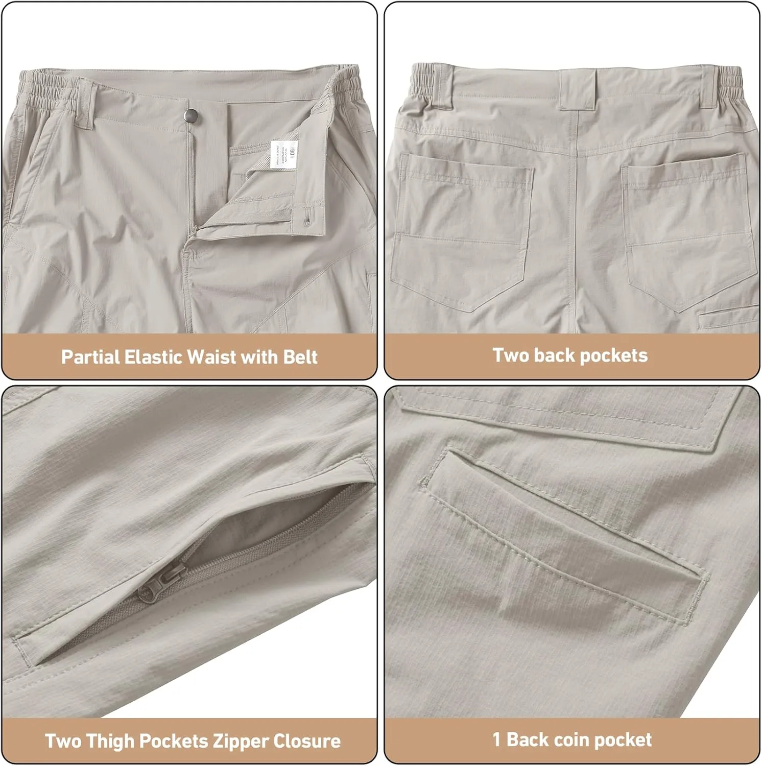 linlon Men's Hiking Cargo Shorts Quick Dry Lightweight Travel Shorts with Pockets for Fishing Camping