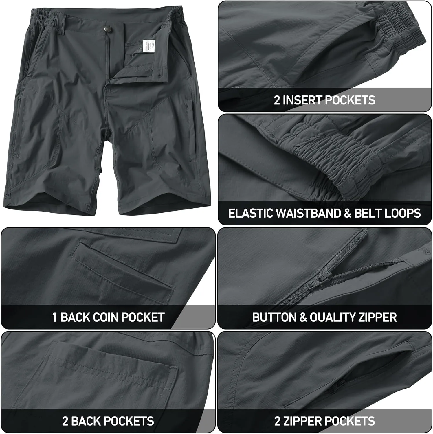 linlon Men's Hiking Cargo Shorts Quick Dry Lightweight Travel Shorts with Pockets for Fishing Camping