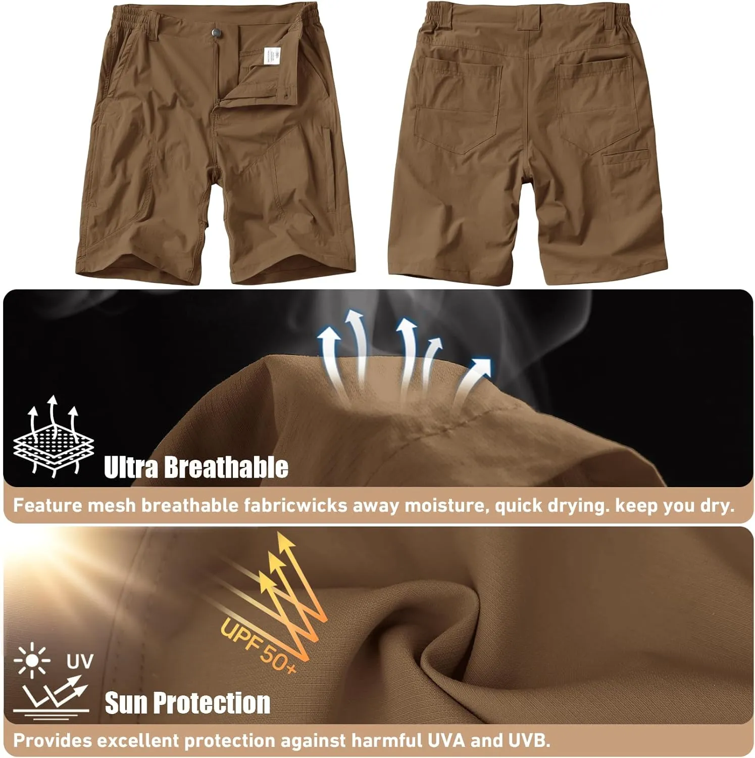 linlon Men's Hiking Cargo Shorts Quick Dry Lightweight Travel Shorts with Pockets for Fishing Camping