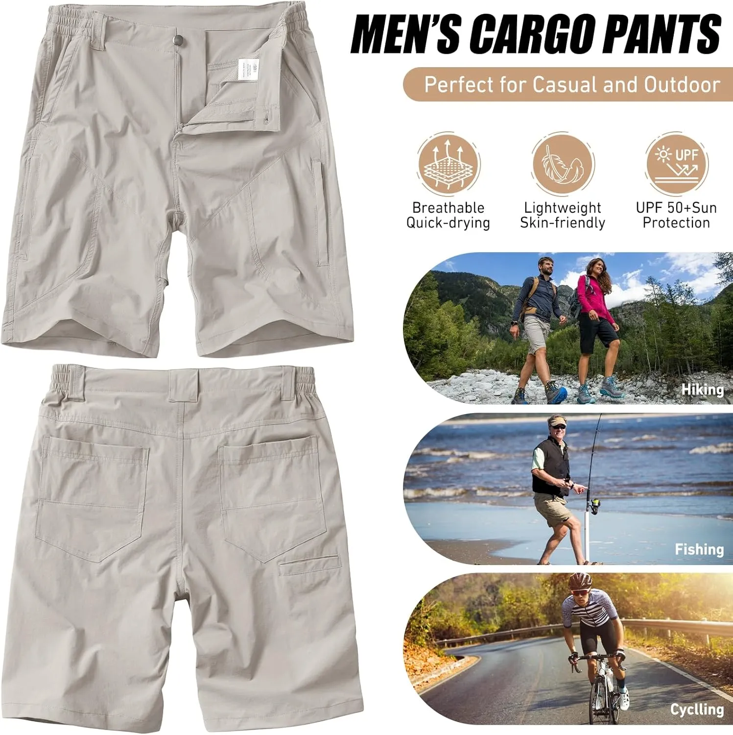 linlon Men's Hiking Cargo Shorts Quick Dry Lightweight Travel Shorts with Pockets for Fishing Camping