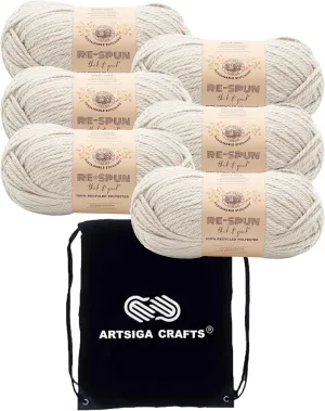 Lion Brand Re Spun Thick & Quick Pumice Stone 843-150 (6-Skeins - Same Dye Lot) Weight S Bulky #6 Polyester Yarn for Crocheting and Knitting with Project Bag