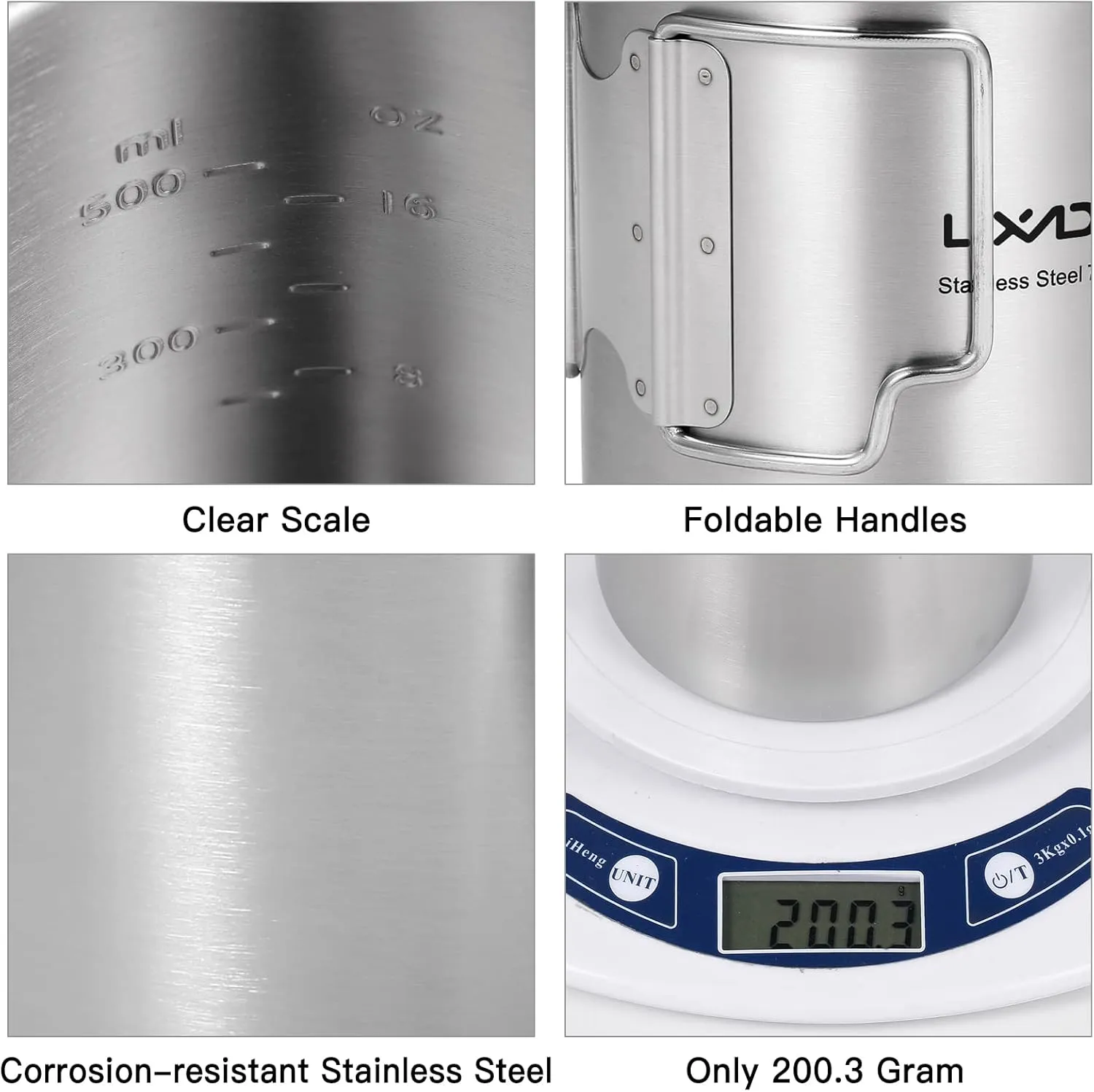 Lixada 750ml Camping Cup Pot Cup Stainless Steel Water Cup Mug with Foldable Spoon for Outdoor Camping Hiking Backpacking