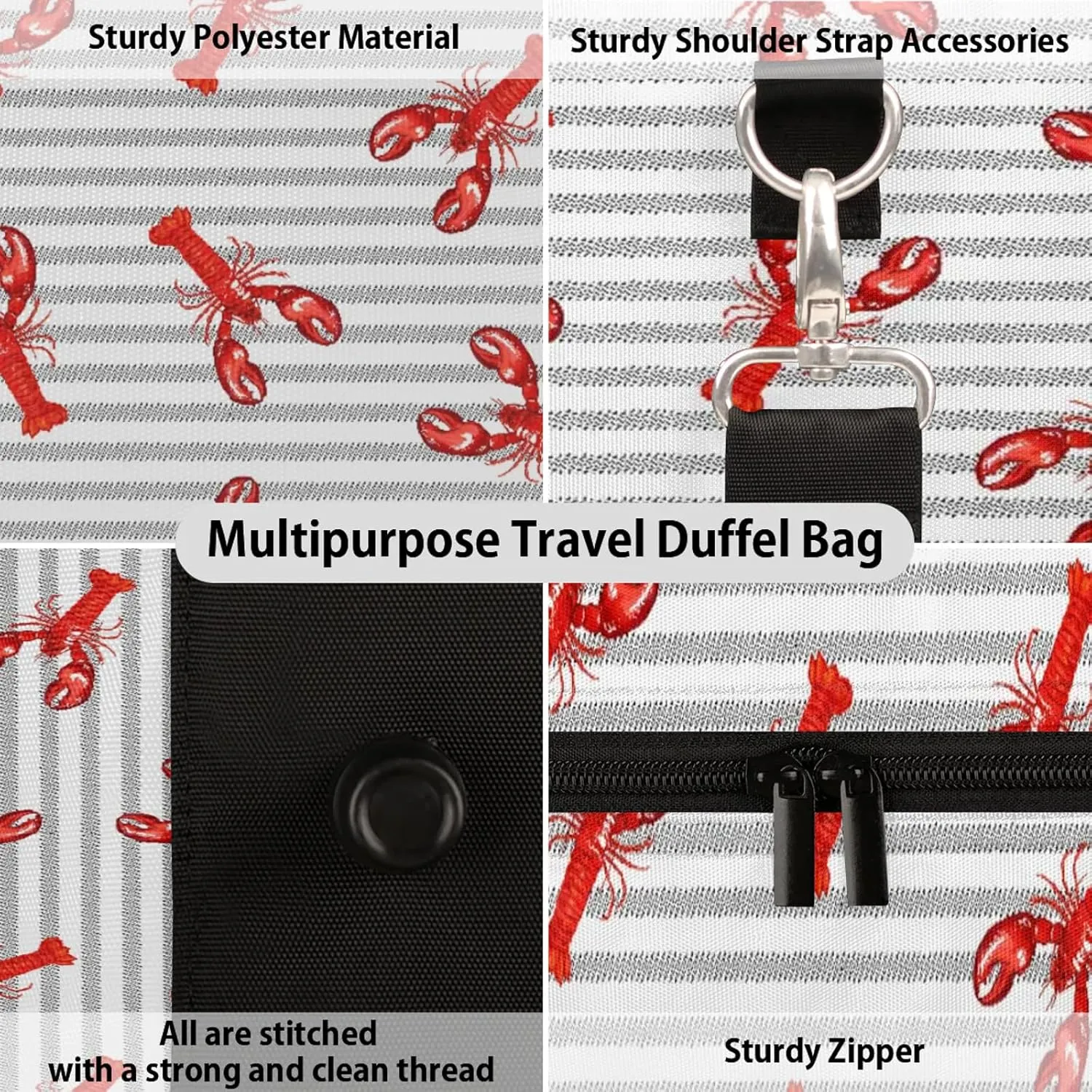 Lobster Travel Duffle Bag, Weekender Bags for Women Men, Carry on Overnight Bag Waterproof Gym Bags, Hospital Bag for Labor and Delivery