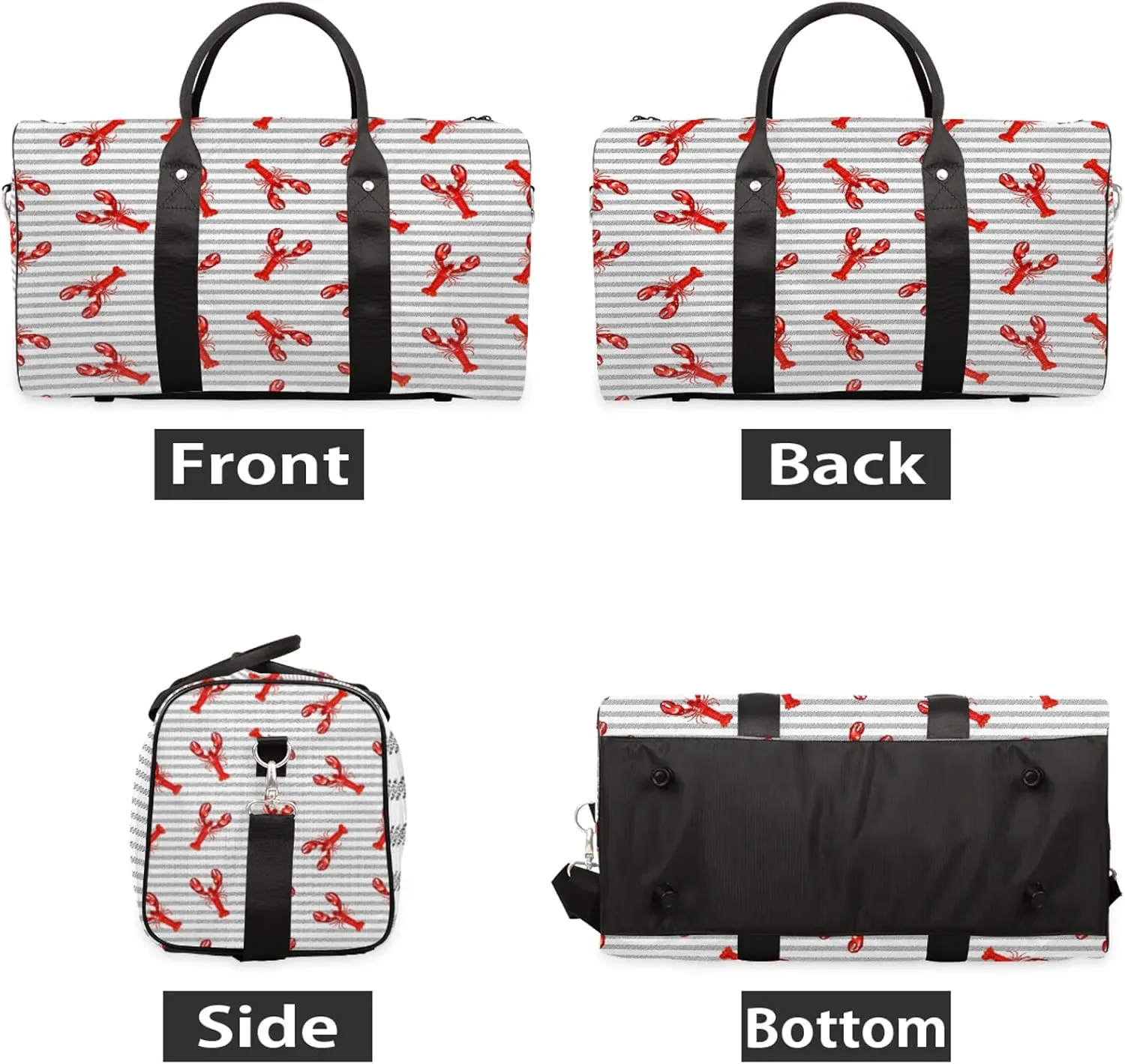 Lobster Travel Duffle Bag, Weekender Bags for Women Men, Carry on Overnight Bag Waterproof Gym Bags, Hospital Bag for Labor and Delivery