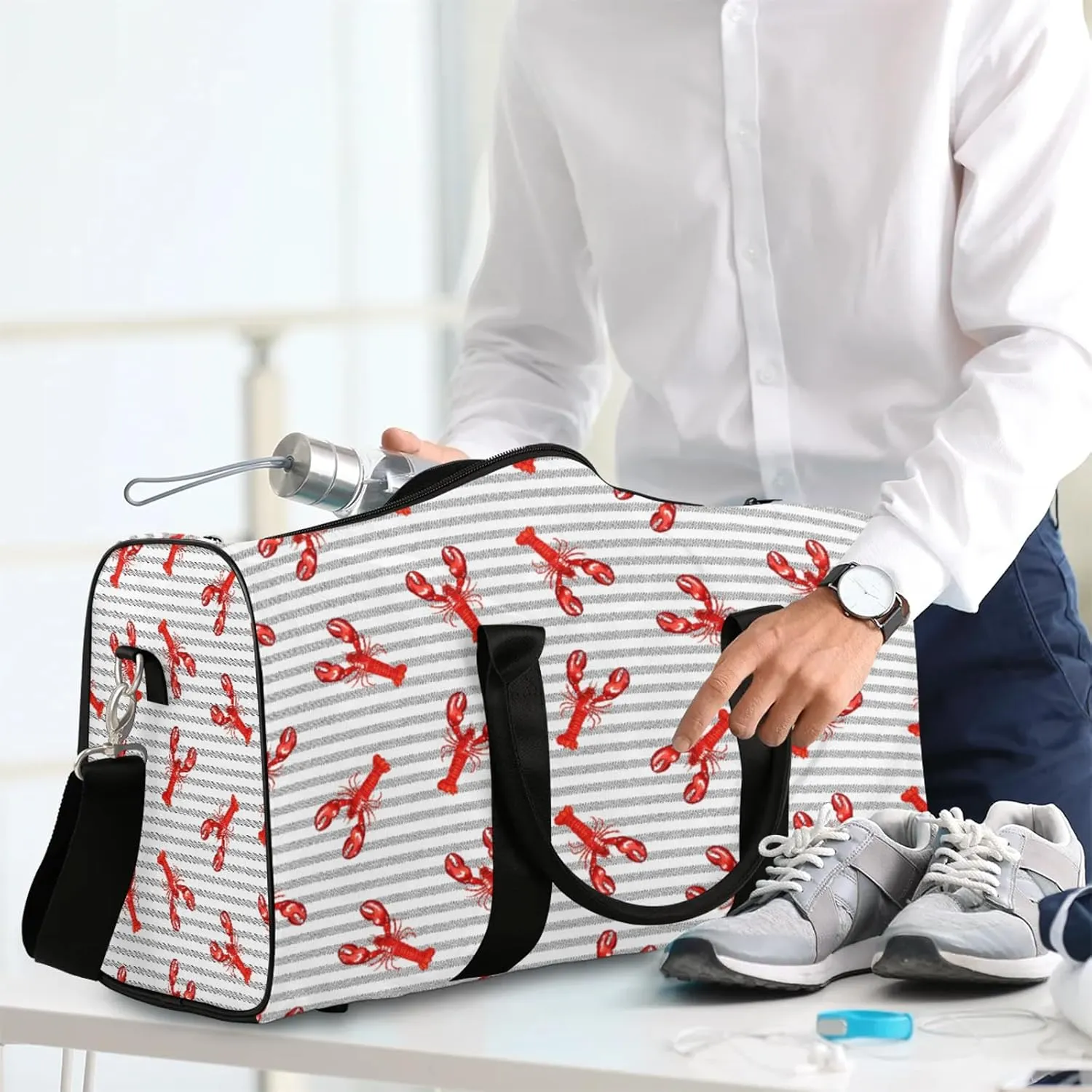 Lobster Travel Duffle Bag, Weekender Bags for Women Men, Carry on Overnight Bag Waterproof Gym Bags, Hospital Bag for Labor and Delivery
