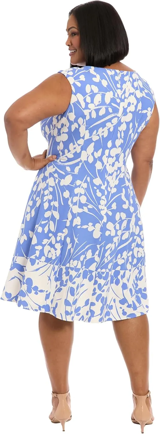London Times Women's Cap Sleeve Fit and Flare