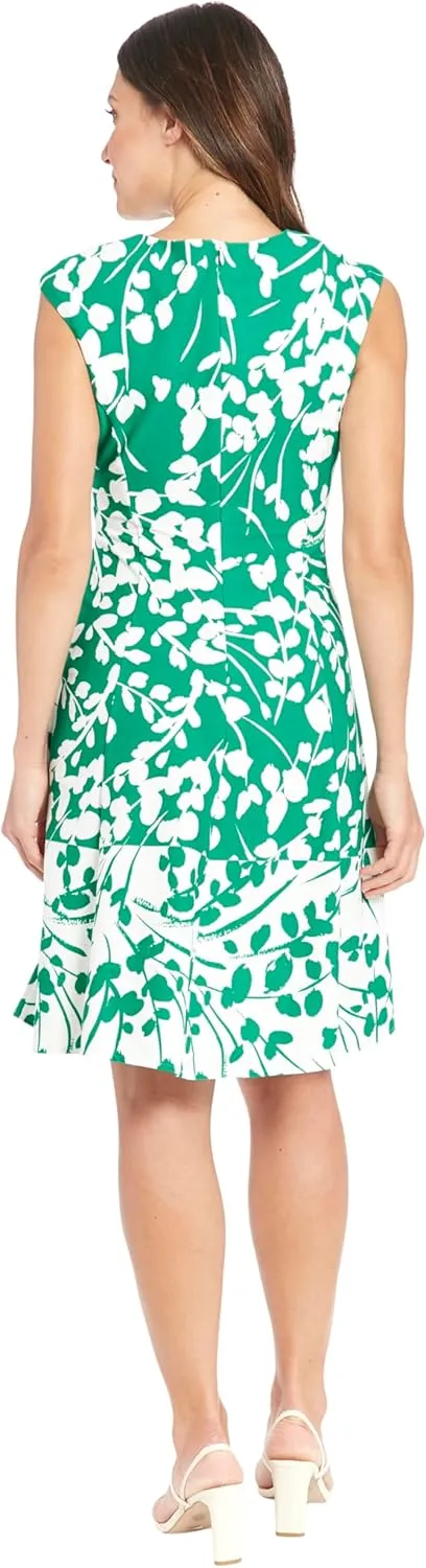 London Times Women's Cap Sleeve Fit and Flare