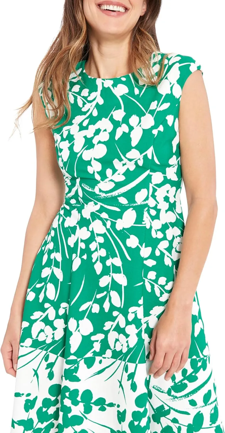 London Times Women's Cap Sleeve Fit and Flare