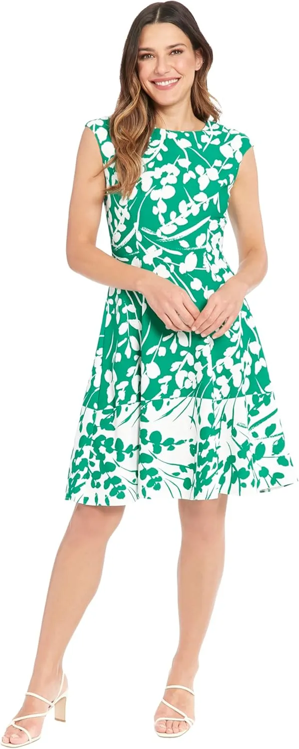 London Times Women's Cap Sleeve Fit and Flare