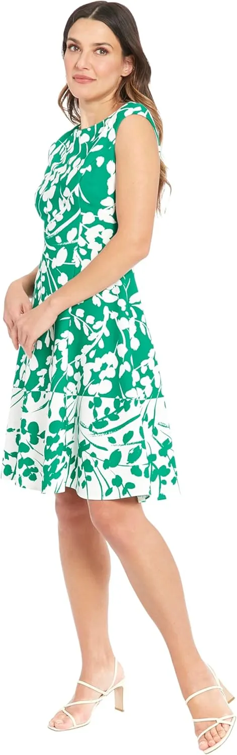 London Times Women's Cap Sleeve Fit and Flare