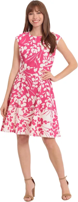 London Times Women's Cap Sleeve Fit and Flare