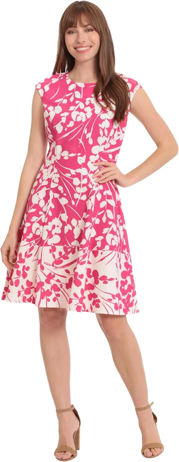 London Times Women's Cap Sleeve Fit and Flare