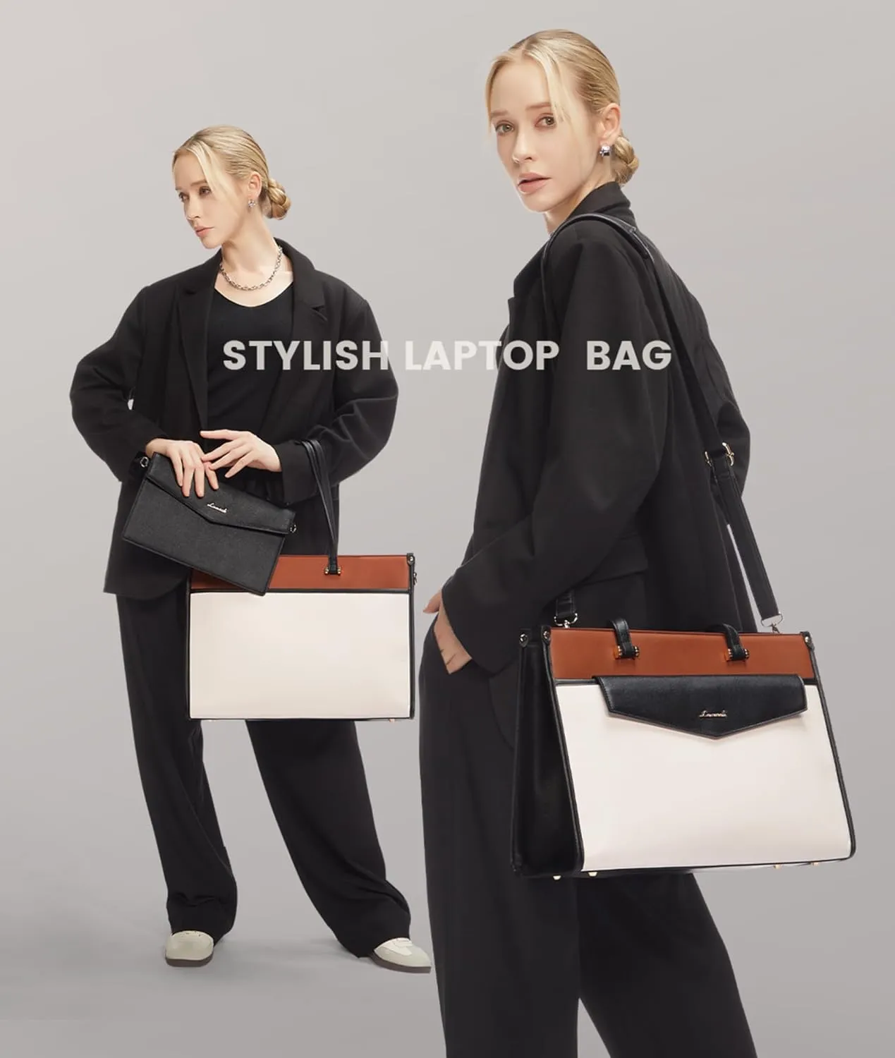 LOVEVOOK Laptop Bag for Women, 15.6'' Laptop Tote Purse 2-in-1 Professional Work Bag Business Briefcase with Clutch Purse, Waterproof Leather Computer Handbag for Teacher Office Travel